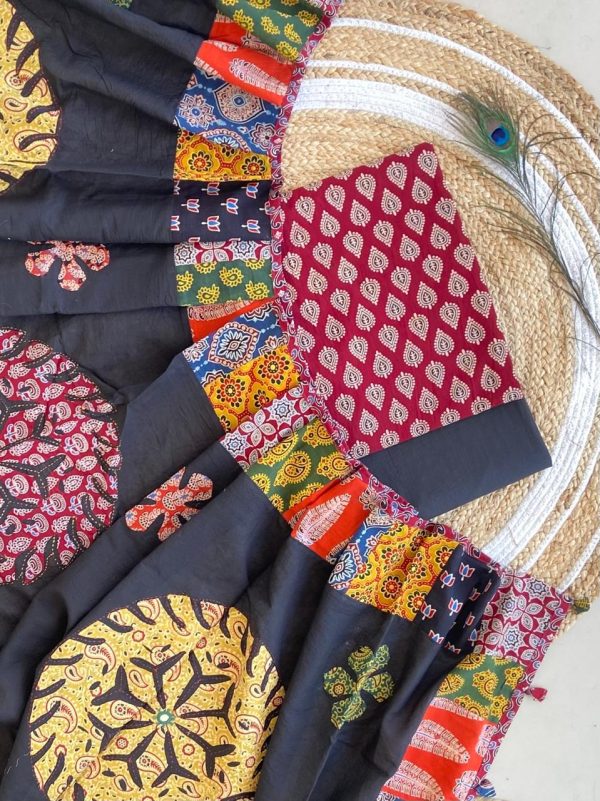 Ajarakh print Suit pcs with patch work and aplique work dupatta - Image 12