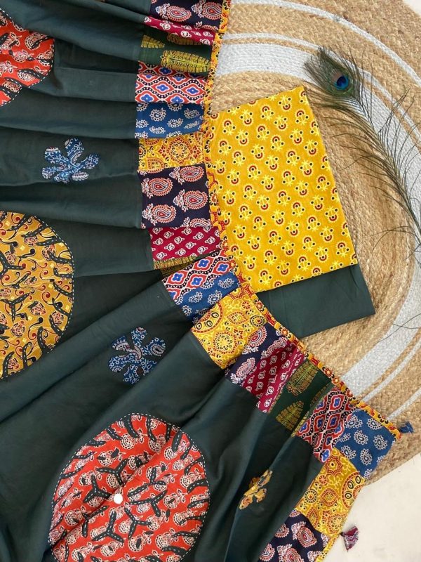 Ajarakh print Suit pcs with patch work and aplique work dupatta - Image 2