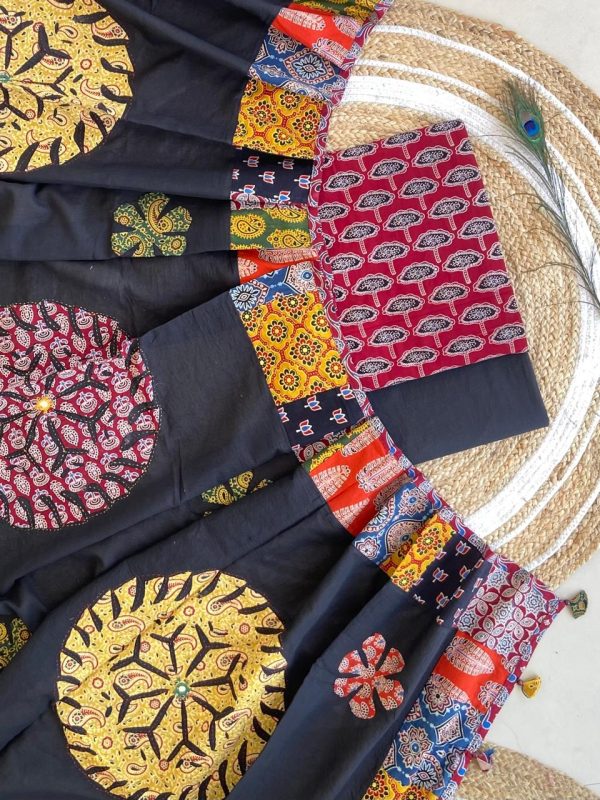 Ajarakh print Suit pcs with patch work and aplique work dupatta - Image 3