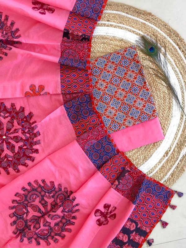 Ajarakh print Suit pcs with patch work and aplique work dupatta - Image 8