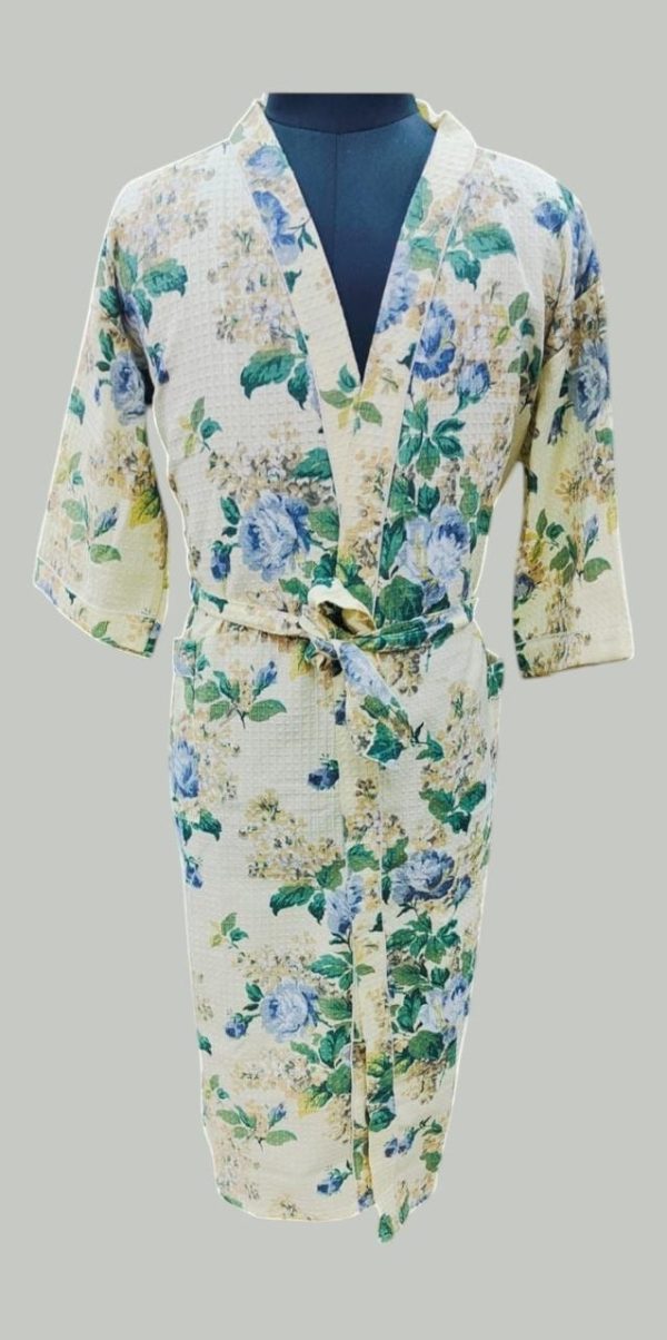 Hand block print Waffle Fabric Bathrobe For Women