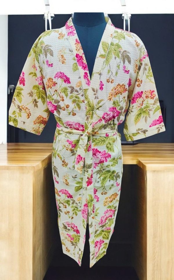 Hand block print Waffle Fabric Bathrobe For Women - Image 4