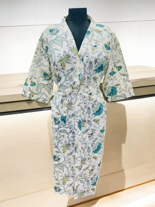 Hand block print Waffle Fabric Bathrobe For Women - Image 7