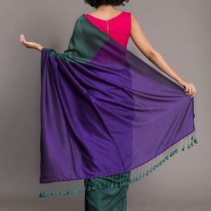 SAREE :Handloom Khadi Cotton Plain  Saree with Contrast Pallu blouse