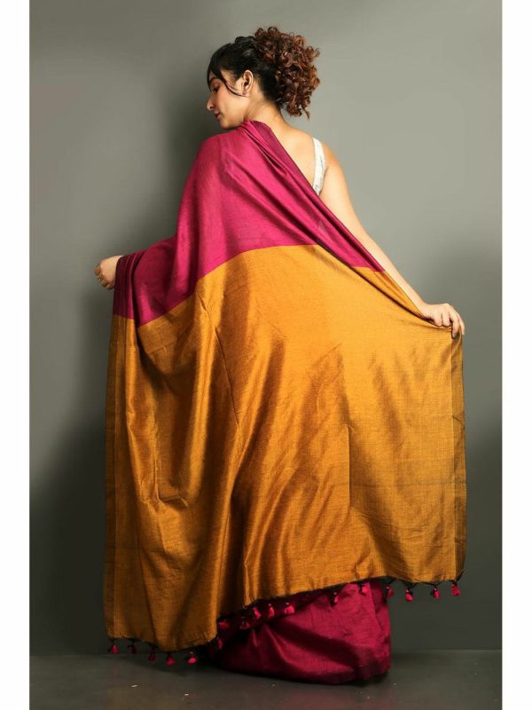 SAREE :Handloom Khadi Cotton Plain  Saree with Contrast Pallu blouse - Image 11