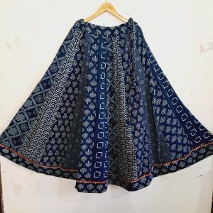 Indigo Ajrakh Handblock Print Kalidar Skirt