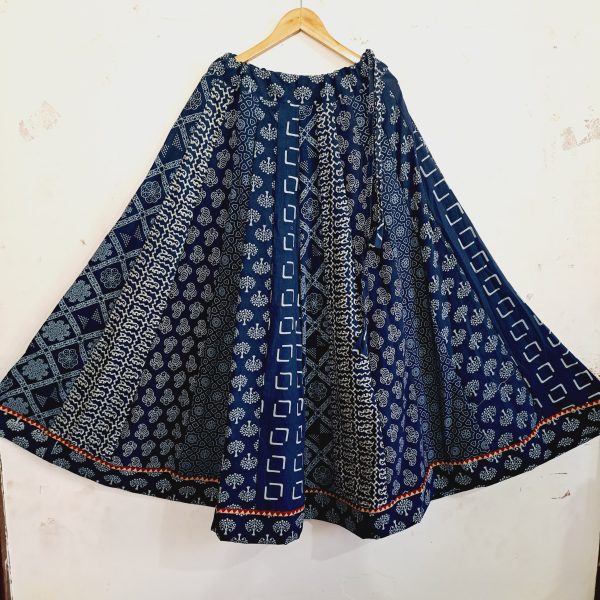Indigo Ajrakh Handblock Print Kalidar Skirt