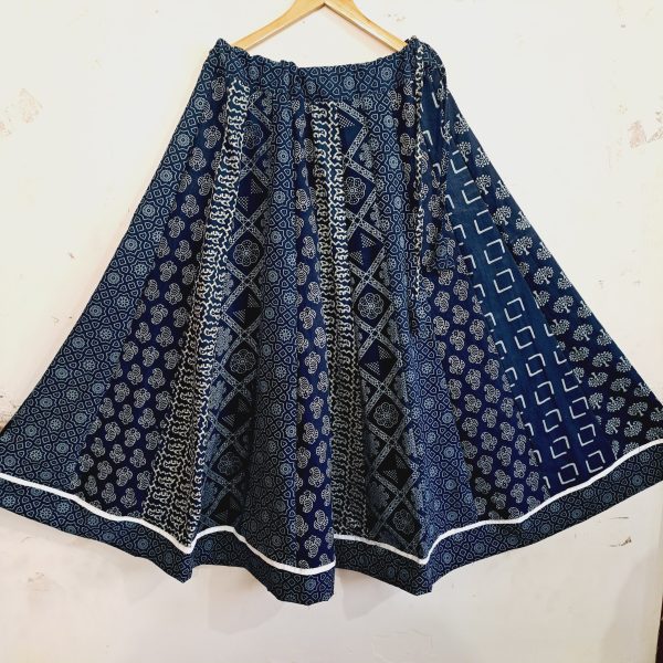 Indigo Ajrakh Handblock Print Kalidar Skirt - Image 2