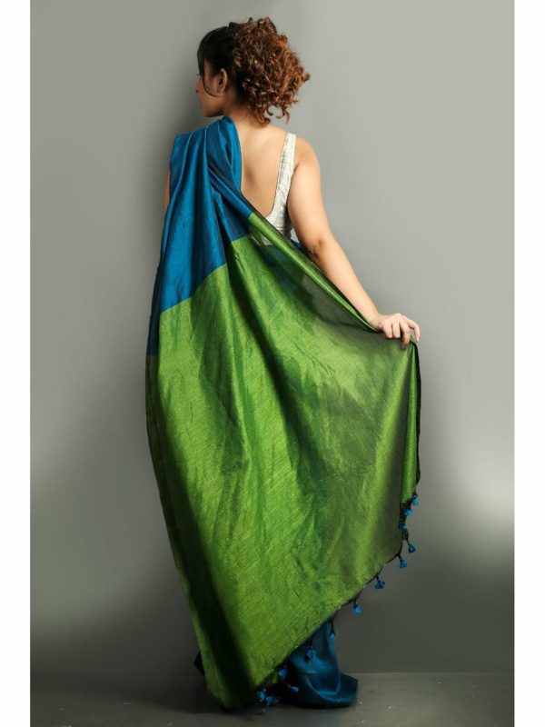 SAREE :Handloom Khadi Cotton Plain  Saree with Contrast Pallu blouse - Image 15
