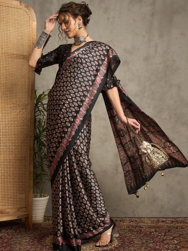 Saree : PURE SATIN CREAPE AJRAK PRINTS