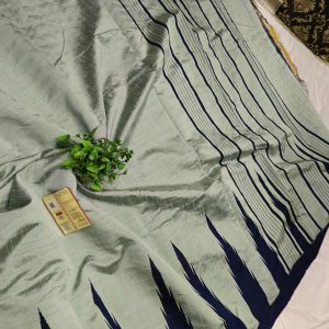 Gauri collection: Silver & Black Handcrafted Raw Silk Saree with Temple Border
