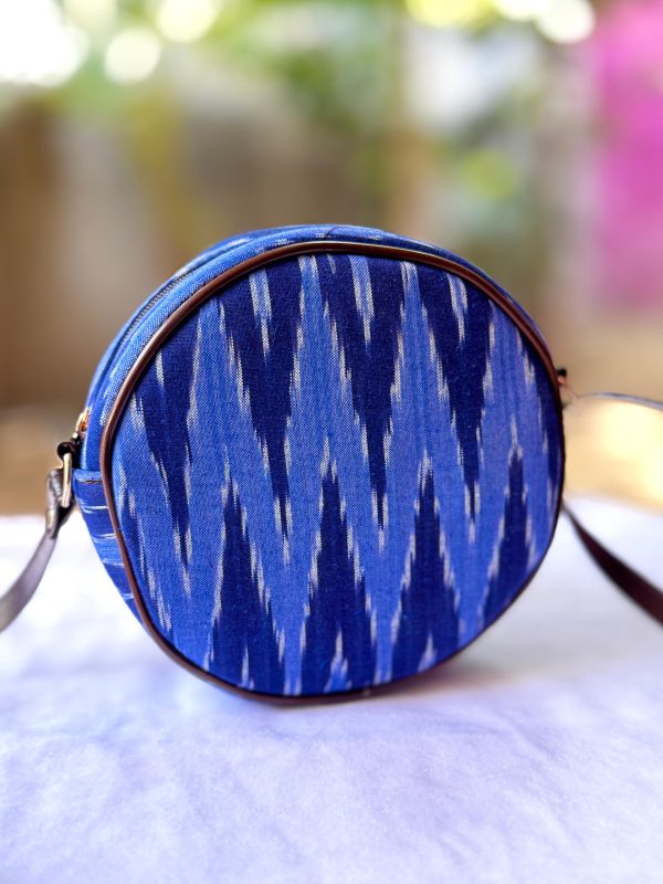 Indigo Blue Round Sling Bag – Intricate Peacock & Floral Hand-Block Print