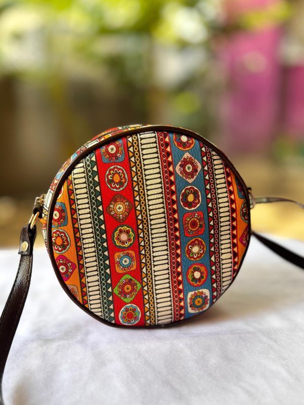 Indigo Blue Round Sling Bag – Intricate Peacock & Floral Hand-Block Print - Image 9