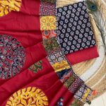 Ajarakh print Suit pcs with patch work and aplique work dupatta