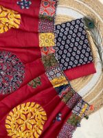 Ajarakh print Suit pcs with patch work and aplique work dupatta