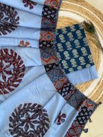 Ajarakh print Suit pcs with patch work and aplique work dupatta - Image 9