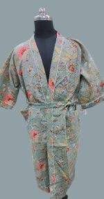 Hand block print Waffle Fabric Bathrobe For Women - Image 2
