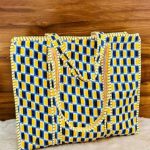 Black & Yellow Pattern Print Hand‑Block Printed Quilted Tote Bag with Zip