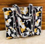 Black & White Crane Print Hand‑Block Printed Quilted Tote Bag with Zip - Image 6