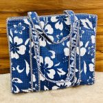 Black & White Crane Print Hand‑Block Printed Quilted Tote Bag with Zip - Image 5