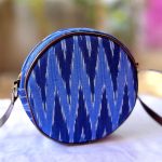 Indigo Blue Round Sling Bag – Intricate Peacock & Floral Hand-Block Print