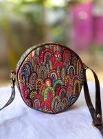 Indigo Blue Round Sling Bag – Intricate Peacock & Floral Hand-Block Print - Image 4