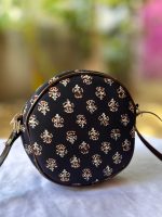 Indigo Blue Round Sling Bag – Intricate Peacock & Floral Hand-Block Print - Image 3