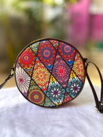 Indigo Blue Round Sling Bag – Intricate Peacock & Floral Hand-Block Print - Image 5