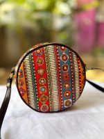 Indigo Blue Round Sling Bag – Intricate Peacock & Floral Hand-Block Print - Image 9