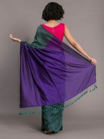 SAREE :Handloom Khadi Cotton Plain  Saree with Contrast Pallu blouse