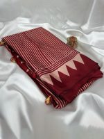 Saki Collection : Red & Cream Ajrakh Printed Satin Crepe Saree - Image 2