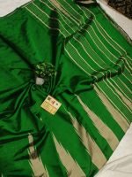 Gauri collection: Bottle Green & Cream Handcrafted Raw Silk Saree with Temple Border