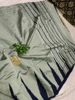 Gauri collection: Silver & Black Handcrafted Raw Silk Saree with Temple Border