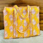 Sunshine Yellow Tigers Hand‑Block Printed Quilted Tote Bag with Zip
