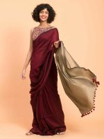SAREE :Handloom Khadi Cotton Plain  Saree with Contrast Pallu blouse - Image 13