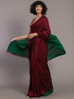SAREE :Handloom Khadi Cotton Plain  Saree with Contrast Pallu blouse - Image 12