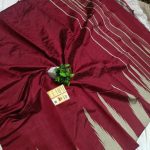 Gauri collection: Mahroon & Silverish Handcrafted Raw Silk Saree with Temple Border