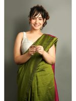 SAREE :Handloom Khadi Cotton Plain  Saree with Contrast Pallu blouse - Image 4