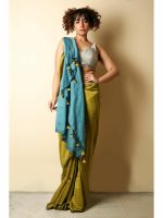 SAREE :Handloom Khadi Cotton Plain  Saree with Contrast Pallu blouse - Image 14