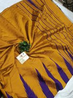 Gauri collection: Mustard Yellow & Purple handcrafted Raw Silk Saree with Temple Border