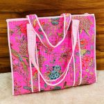 Bright Pink Tropical Birds Hand‑Block Printed Quilted Tote Bag with Zip