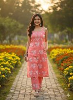 Narangi Chikankari Collection : Peach Noddles Kurti & Palazzo set