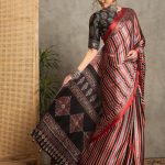 Saki Collection : Ajrakh Printed Satin Crepe Saree