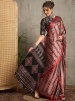 Saki Collection : Ajrakh Printed Satin Crepe Saree
