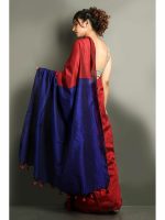 SAREE :Handloom Khadi Cotton Plain  Saree with Contrast Pallu blouse - Image 3
