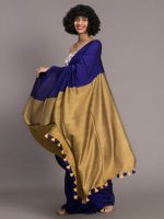 SAREE :Handloom Khadi Cotton Plain  Saree with Contrast Pallu blouse - Image 5